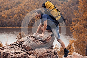 Hiker trekking in the mountains