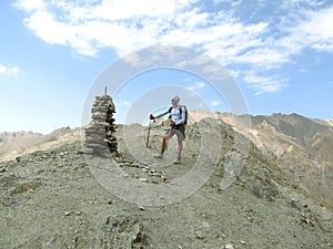 Hiker trekking in the mountains.