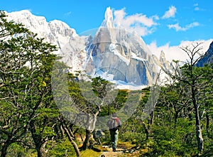 Hiker trekking in Patagonia, South America