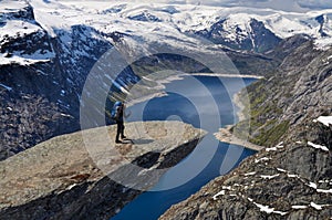 Hiker on Trolltunga, Norway