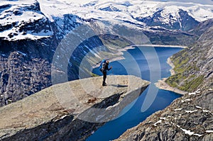 Hiker on Trolltunga in Norway