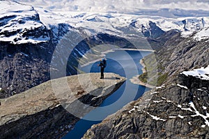 Hiker on Trolltunga, Norway