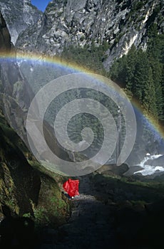 Hiker under Rainbow, Yosemite