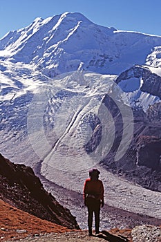 Hiker viewing glacier