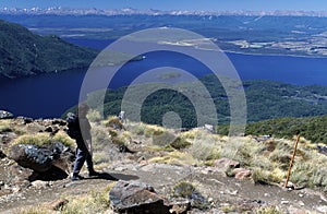 Hiker viewing Lake Te Anau