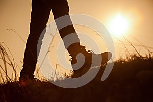 A hiker walking on a path