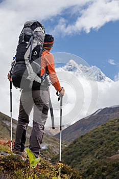 Hiker walks on train