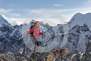 Hiker walks on train