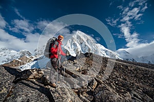 Hiker walks on train