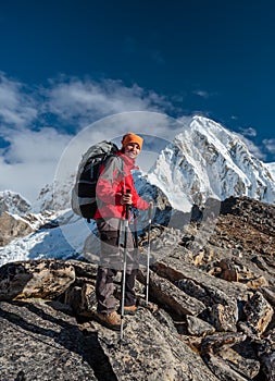 Hiker walks on train