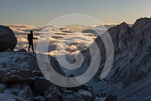 Vagabundo seguimiento amanecer nevado montana perca 