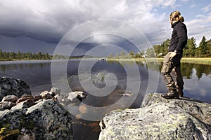 Hiker In the wilderness of Sweden