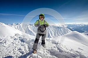 Hiker in winter Causasus mountains, Gudauri, Georgia