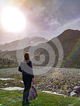 Hiker woman with backpack.