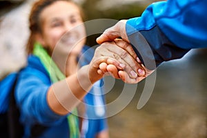 Hiker woman getting help