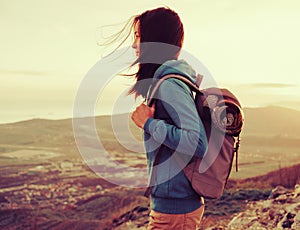 Hiker young woman outdoor