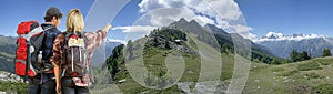 Hikers in Alpine Mountain ridge