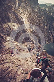 Hikers climbing on a mountain