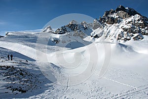 Hikers in devero mountain photo