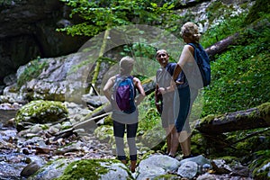 Hikers exploring a canyon