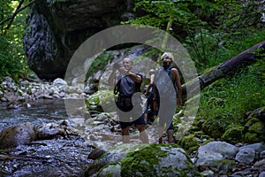 Hikers exploring a canyon