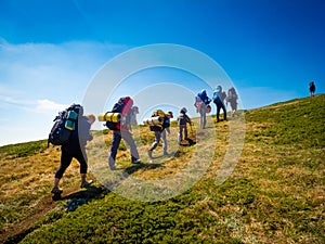 Hikers group trekking in Crimea