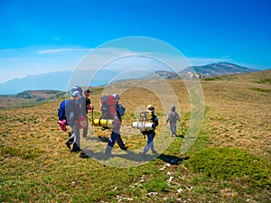 Hikers group trekking in Crimea