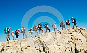 Hikers group trekking in Crimea