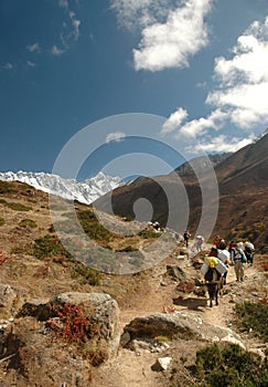 Hikers in the Himalayas photo