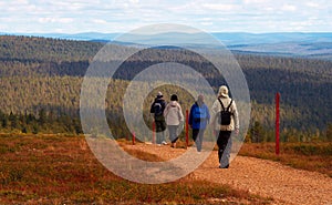 Hikers in Inari, SaariselkÃ¤, Finland