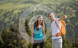 Hikers outdoors in splendid alpine setting