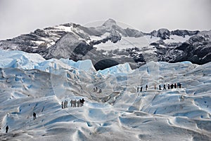 Hikers on Perito Merino Glacier in Patagonia