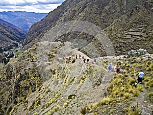 Hikers in the Peruvian Andes mountains