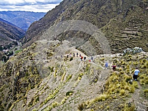 Hikers in the Peruvian Andes mountains photo