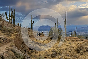 Hikers On Pinnacle Peak Hiking Trail In Scottsdale, AZ