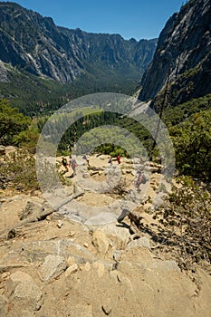 Hikers On Switchbacks Along Yosemite Falls Trail