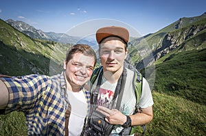 Hikers take selfie on in Allgau Alps