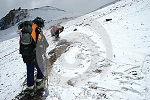 Hikers on their way to Aconcagua Mountain