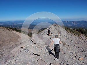 Hikers on the Timberline Trail on Mount Hood, Oregon.