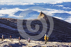 Hikers at the Top of Mount Kinabalu in Sabah, Malaysia