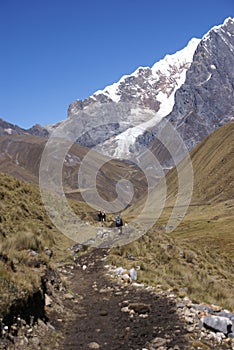 Hikers on trail in high Andes