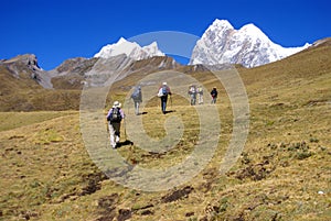 Hikers on trail in high Andes