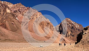 Hikers trekking in the Andes, South America