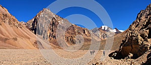 Hikers trekking in the Andes, South America