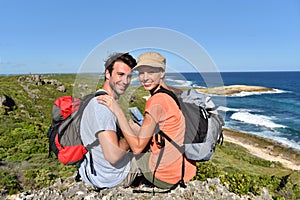 Hikers on trip enjoying the view on islands