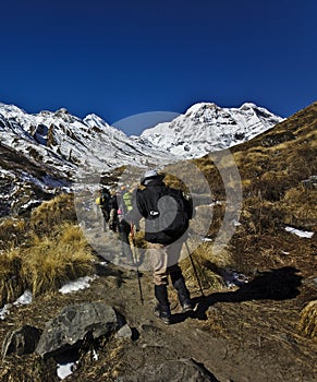 Hikers on the way to Annapurna Base Camp
