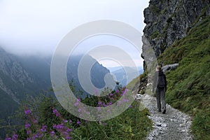 Hiking across Tatras mountains photo