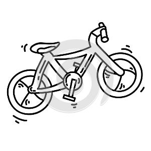 Hiking adventure bike ,trip,travel,camping. hand drawn icon design, outline black, vector icon