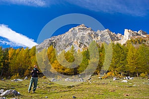 Hiking in the Alps, colorful autumn season