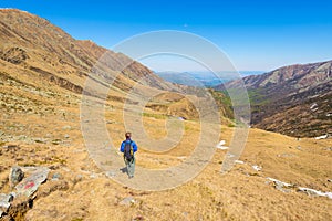 Hiking in the Alps on panoramic footpath